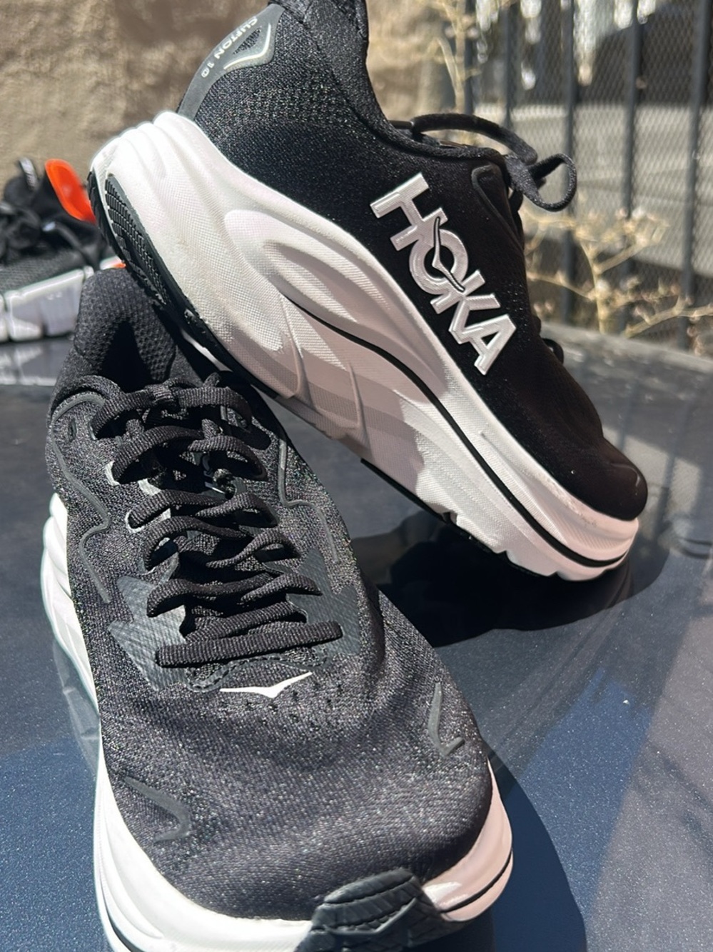 Hoka Clifton Men’s Black and White Athletic Running Shoes